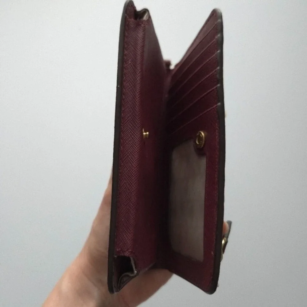 Michael Kors Maroon Red Saffiano Leather Bifold Snap Wristlet Wallet‎ - Picture 4 of 6